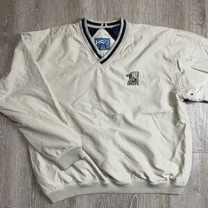 Vintage Saratoga Horse Racing Polyester Pullover Sweater V Neck Large Tan